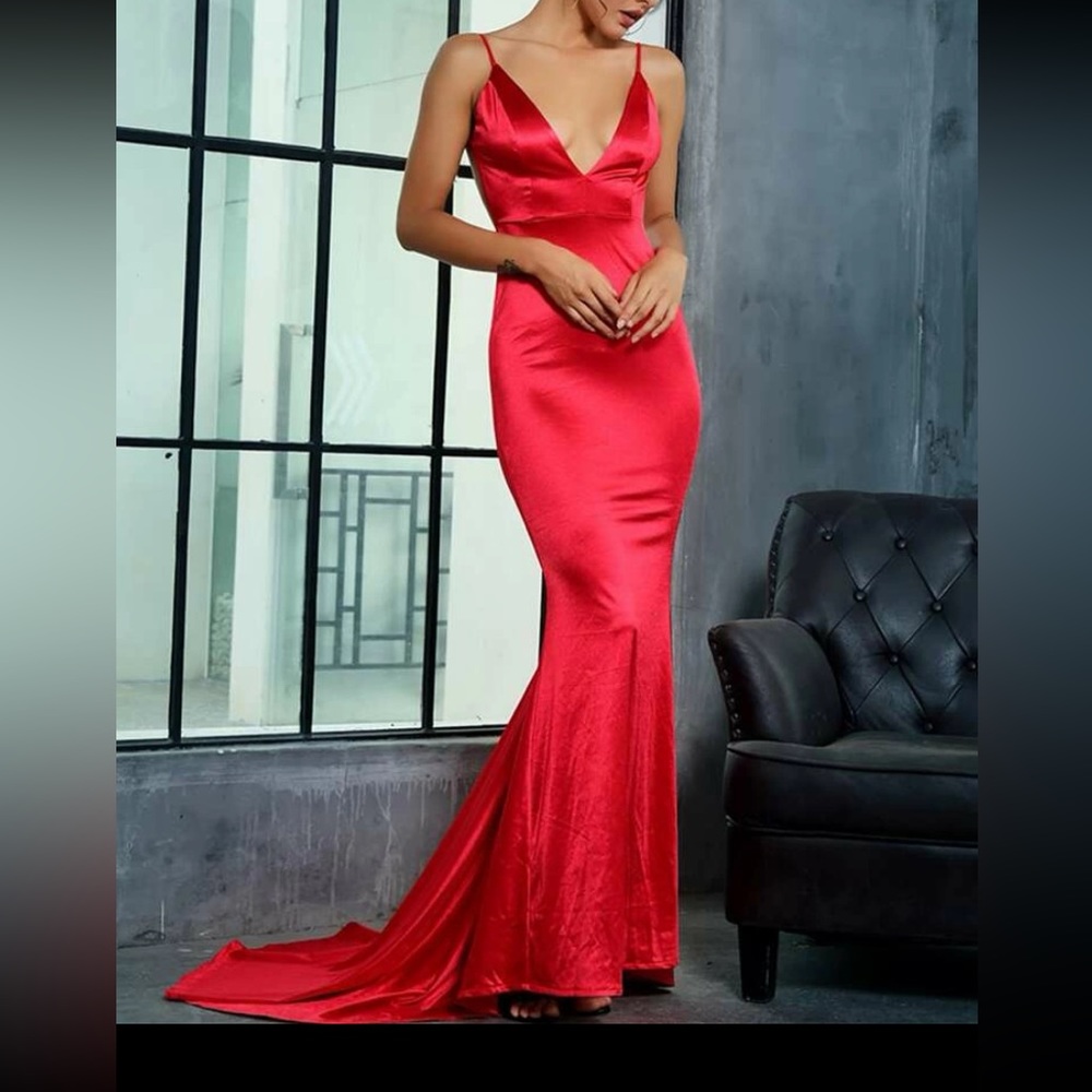 Red Satin Backless Gown